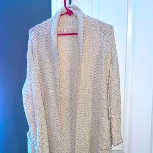 Oddy fuzzy long cream colored cardigan